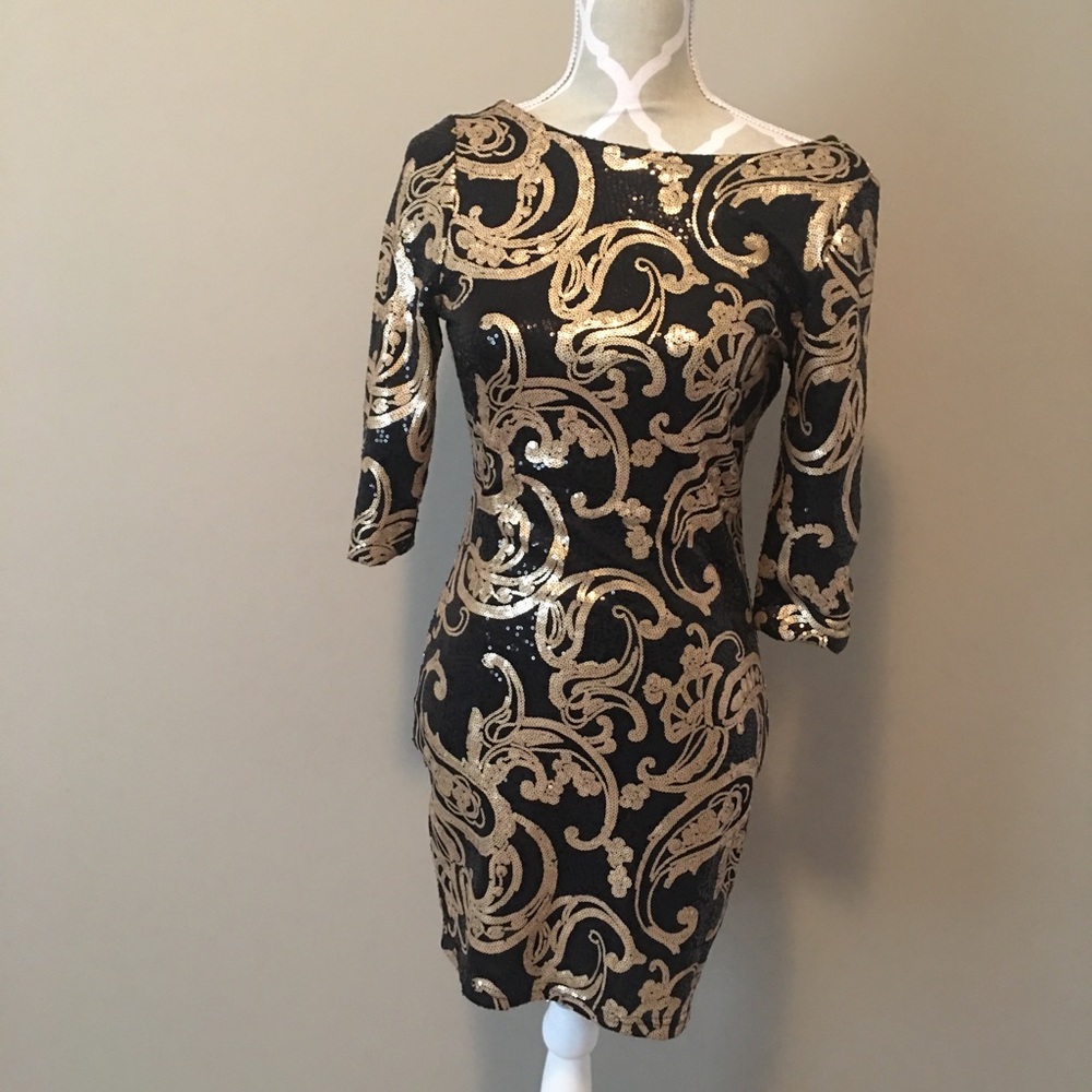 Sparkly black & gold sequinned cocktail dress ✨